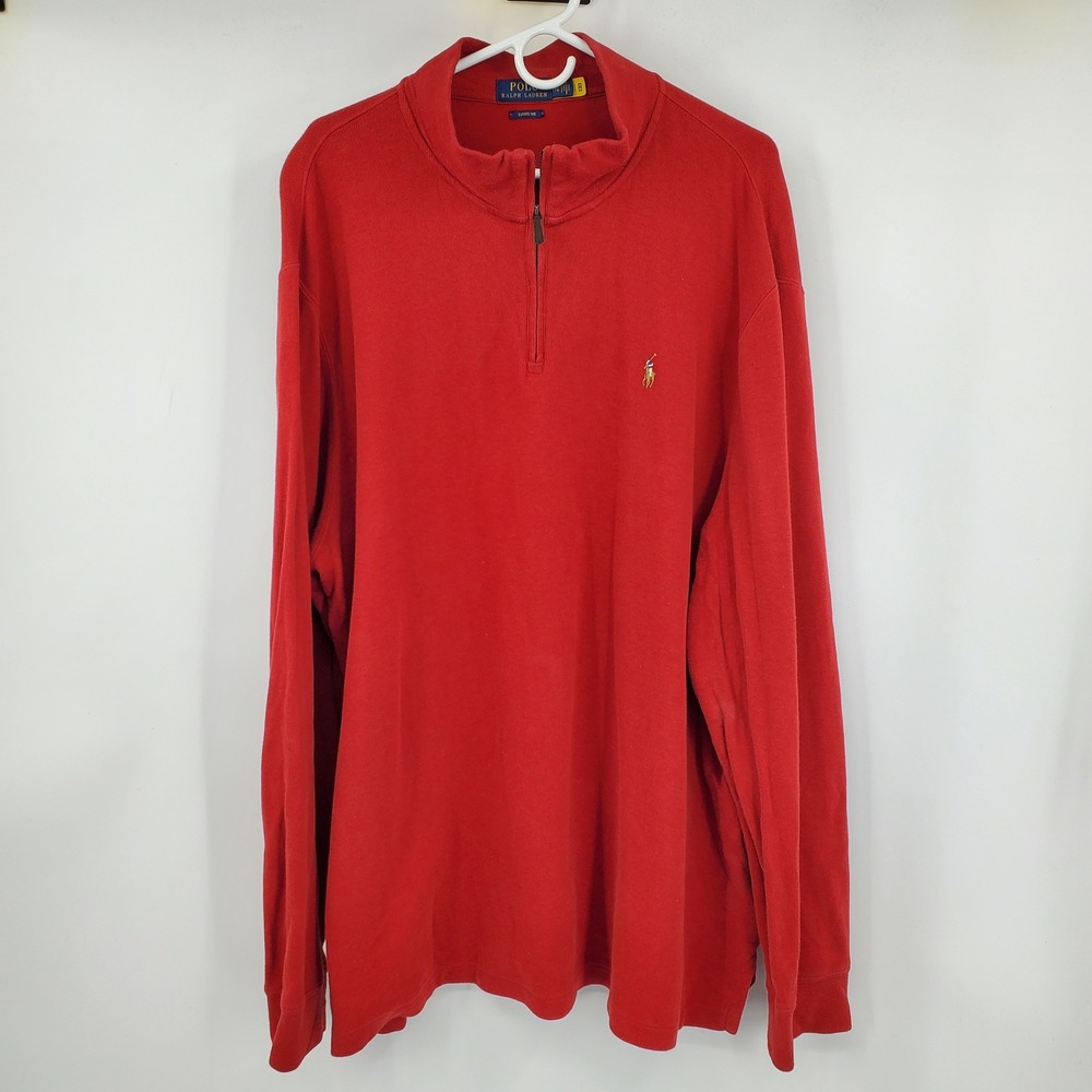Polo Ralph Lauren Mens XXL Estate Rib Quarter Zip Pullover Red Cotton Preppy Ivy